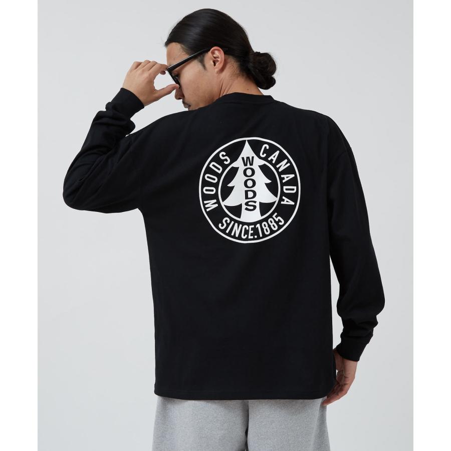 長袖Tシャツ メンズ WOODS別注 ウッズ ロンT カットソー  ビッグシルエット アウトドア カジュアル アメカジ ブラック ホワイト カーキ | improves | 15