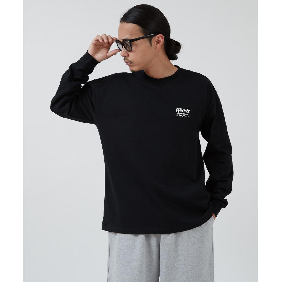 長袖Tシャツ メンズ WOODS別注 ウッズ ロンT カットソー  ビッグシルエット アウトドア カジュアル アメカジ ブラック ホワイト カーキ | improves | 16