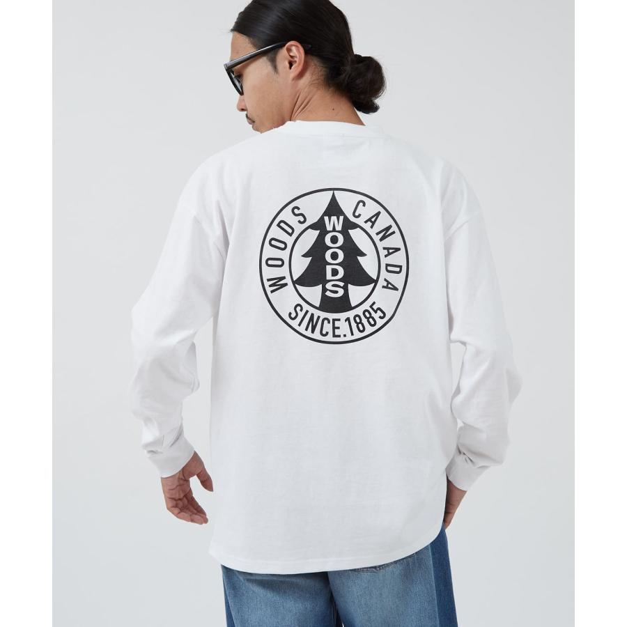 長袖Tシャツ メンズ WOODS別注 ウッズ ロンT カットソー  ビッグシルエット アウトドア カジュアル アメカジ ブラック ホワイト カーキ | improves | 04