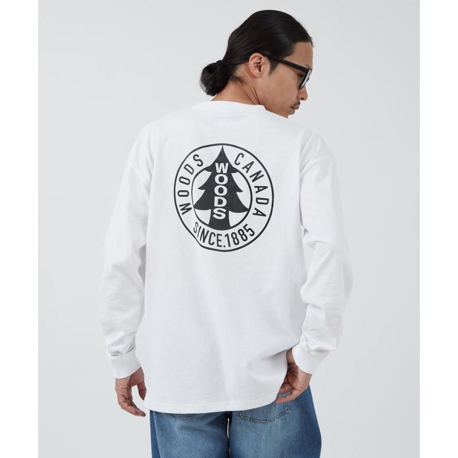 長袖Tシャツ メンズ WOODS別注 ウッズ ロンT カットソー  ビッグシルエット アウトドア カジュアル アメカジ ブラック ホワイト カーキ | improves | 05