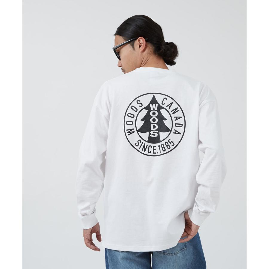 長袖Tシャツ メンズ WOODS別注 ウッズ ロンT カットソー  ビッグシルエット アウトドア カジュアル アメカジ ブラック ホワイト カーキ | improves | 06