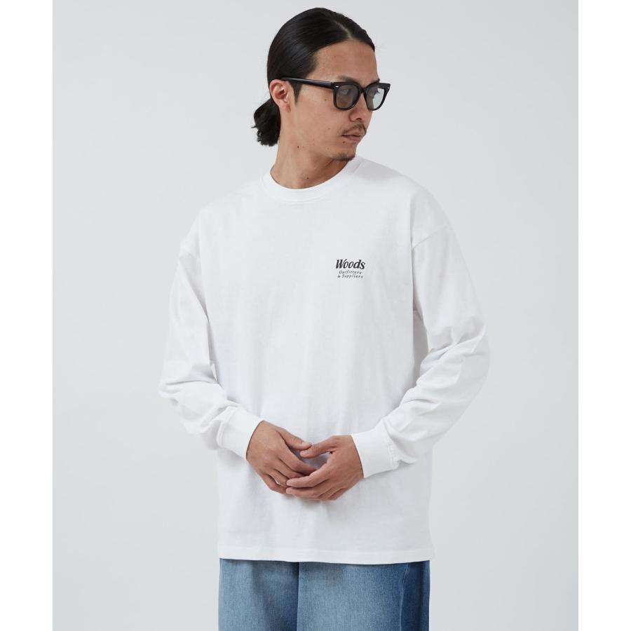 長袖Tシャツ メンズ WOODS別注 ウッズ ロンT カットソー  ビッグシルエット アウトドア カジュアル アメカジ ブラック ホワイト カーキ | improves | 07