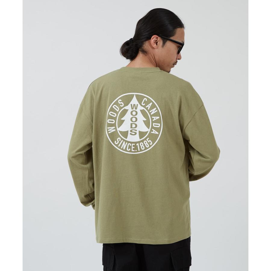 長袖Tシャツ メンズ WOODS別注 ウッズ ロンT カットソー  ビッグシルエット アウトドア カジュアル アメカジ ブラック ホワイト カーキ | improves | 10