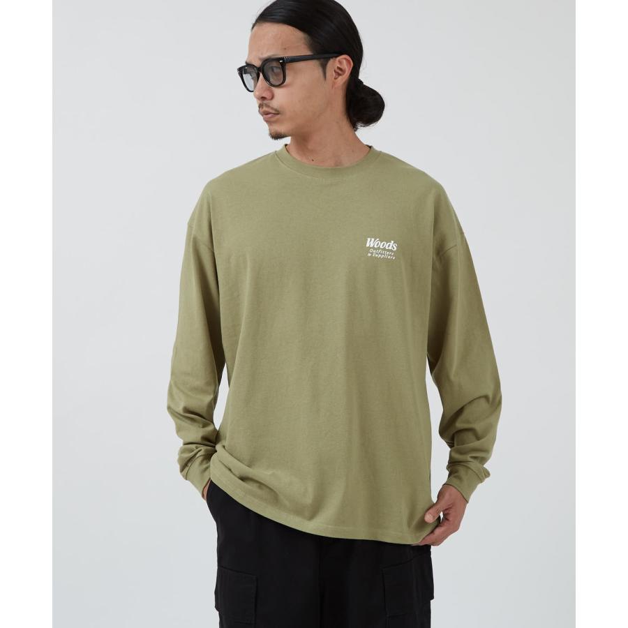 長袖Tシャツ メンズ WOODS別注 ウッズ ロンT カットソー  ビッグシルエット アウトドア カジュアル アメカジ ブラック ホワイト カーキ | improves | 11
