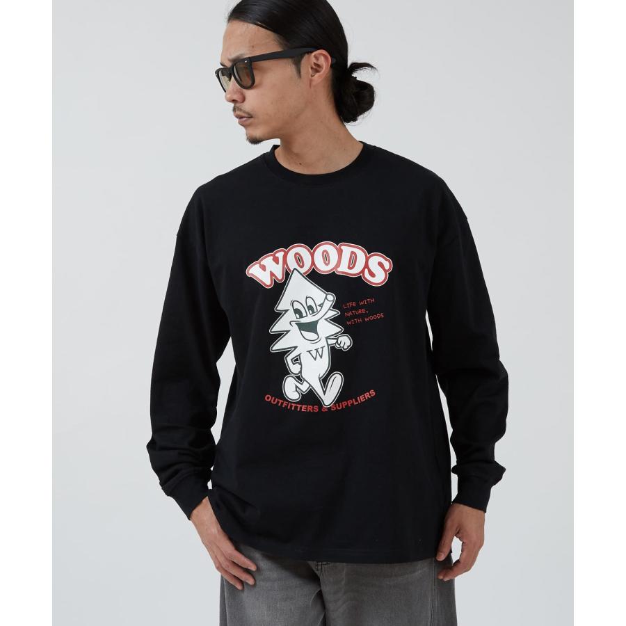 長袖Tシャツ メンズ WOODS別注 ウッズ ロンT カットソー  ビッグシルエット アウトドア カジュアル アメカジ ブラック ホワイト オートミール | improves | 13