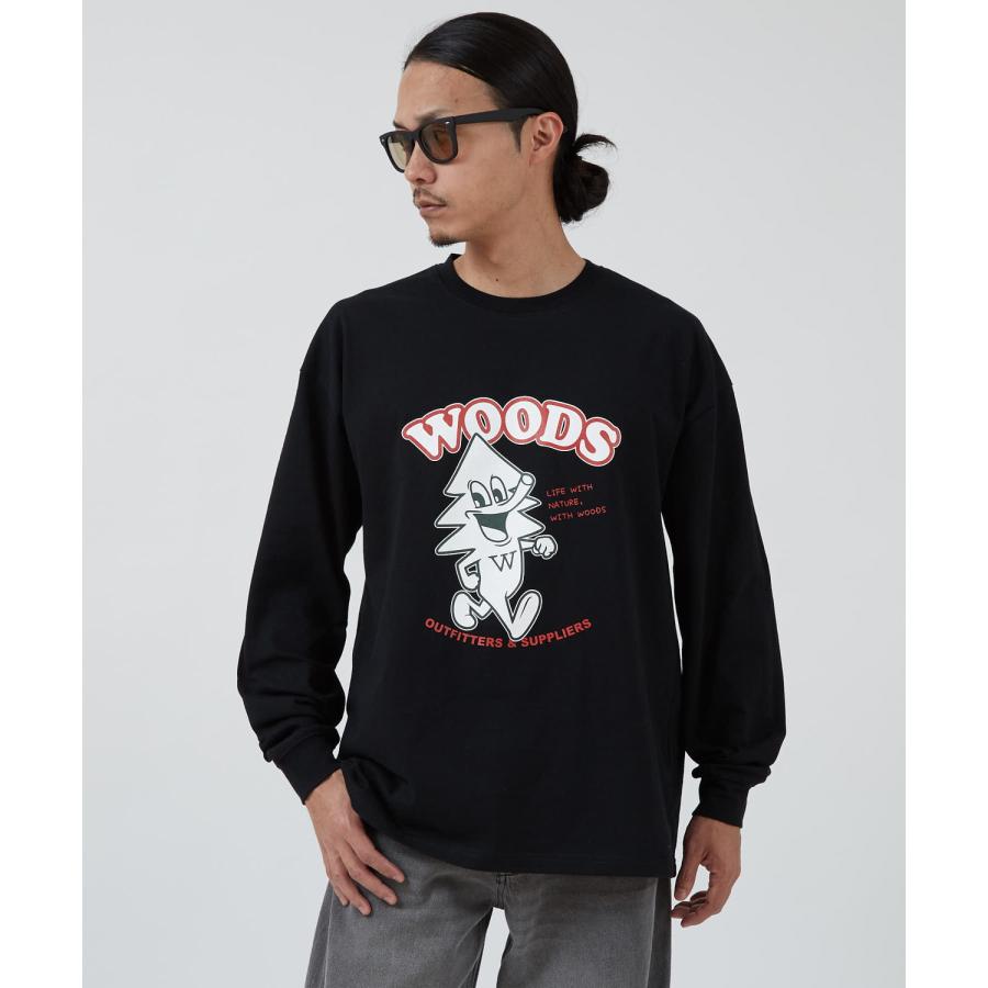 長袖Tシャツ メンズ WOODS別注 ウッズ ロンT カットソー  ビッグシルエット アウトドア カジュアル アメカジ ブラック ホワイト オートミール | improves | 14