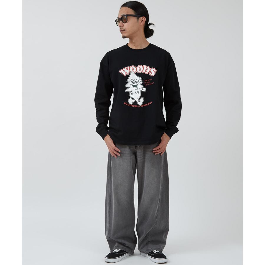 長袖Tシャツ メンズ WOODS別注 ウッズ ロンT カットソー  ビッグシルエット アウトドア カジュアル アメカジ ブラック ホワイト オートミール | improves | 17