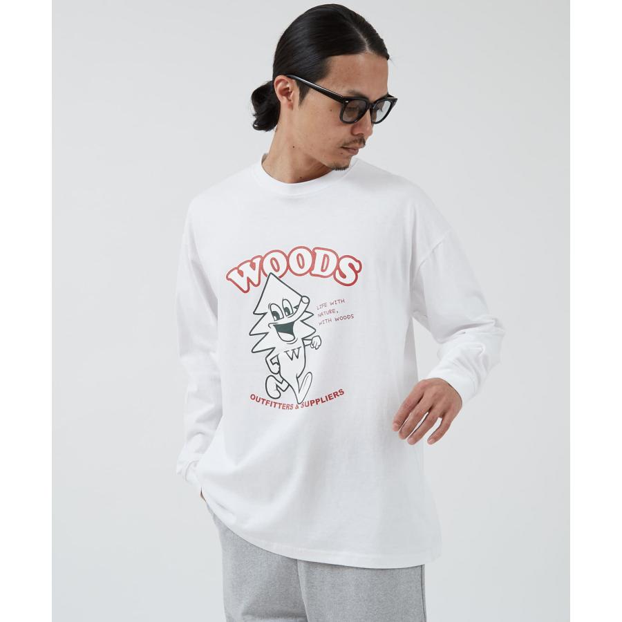 長袖Tシャツ メンズ WOODS別注 ウッズ ロンT カットソー  ビッグシルエット アウトドア カジュアル アメカジ ブラック ホワイト オートミール | improves | 04