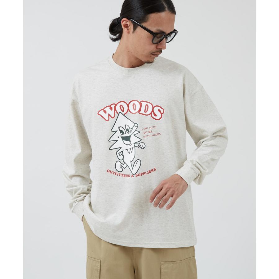 長袖Tシャツ メンズ WOODS別注 ウッズ ロンT カットソー  ビッグシルエット アウトドア カジュアル アメカジ ブラック ホワイト オートミール | improves | 08