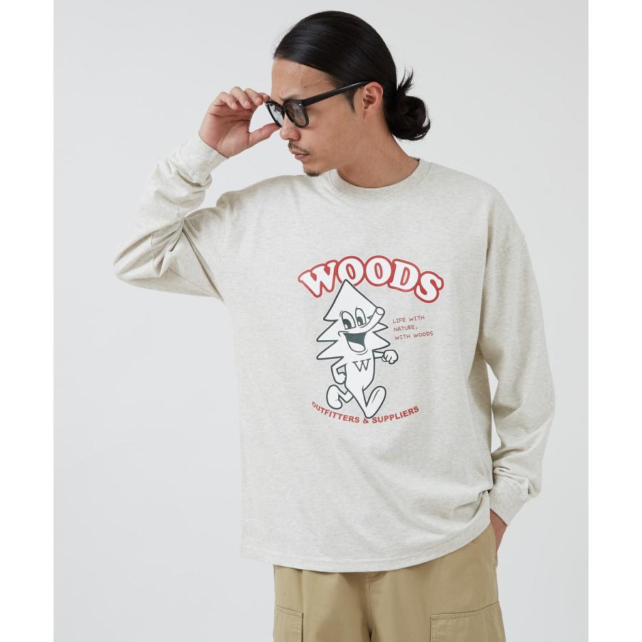 長袖Tシャツ メンズ WOODS別注 ウッズ ロンT カットソー  ビッグシルエット アウトドア カジュアル アメカジ ブラック ホワイト オートミール | improves | 09