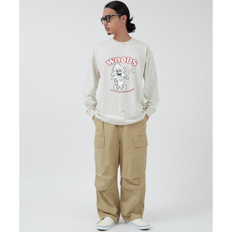 長袖Tシャツ メンズ WOODS別注 ウッズ ロンT カットソー  ビッグシルエット アウトドア カジュアル アメカジ ブラック ホワイト オートミール | improves | 12