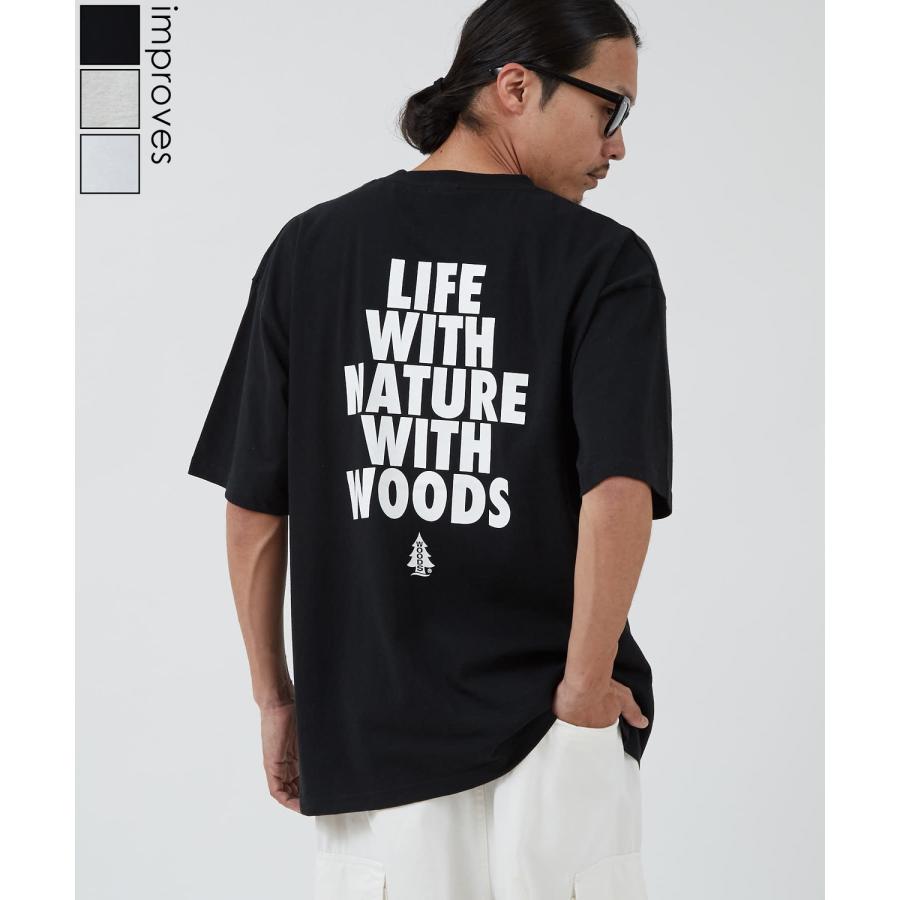 半袖Tシャツ メンズ WOODS別注 ウッズ カットソー  ビッグシルエット アウトドア カジュアル アメカジ ブラック ホワイト オートミール | improves