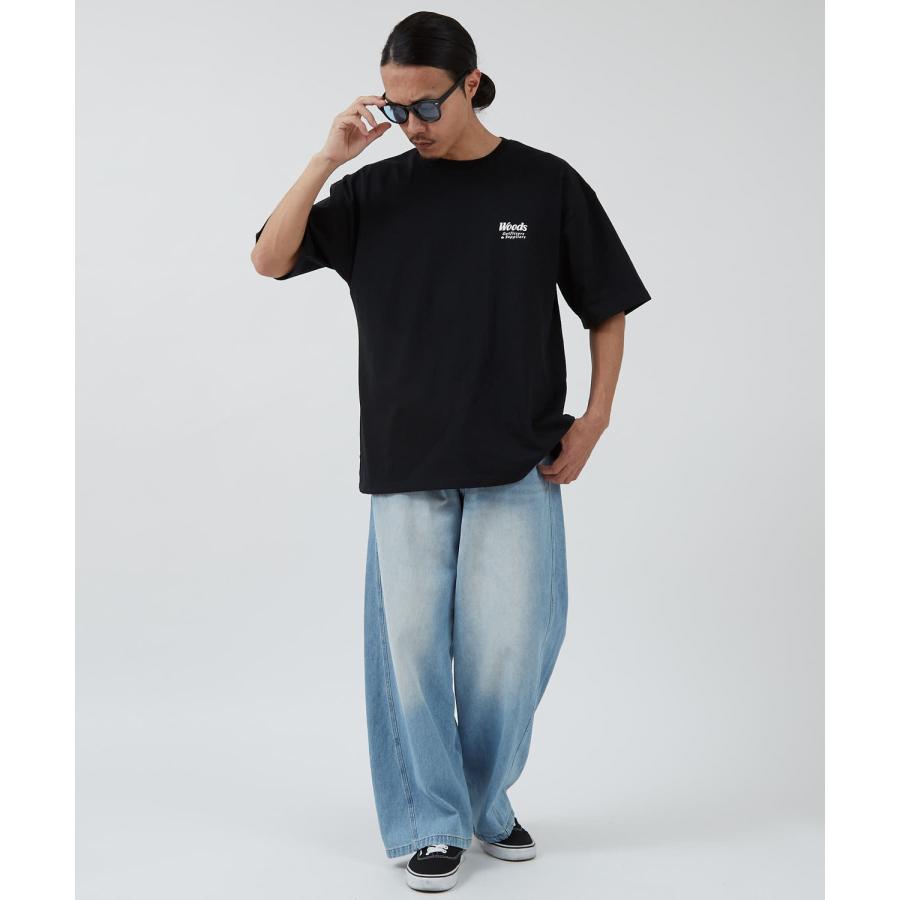 半袖Tシャツ メンズ WOODS別注 ウッズ カットソー  ビッグシルエット アウトドア カジュアル アメカジ ブラック ホワイト カーキ | improves | 08