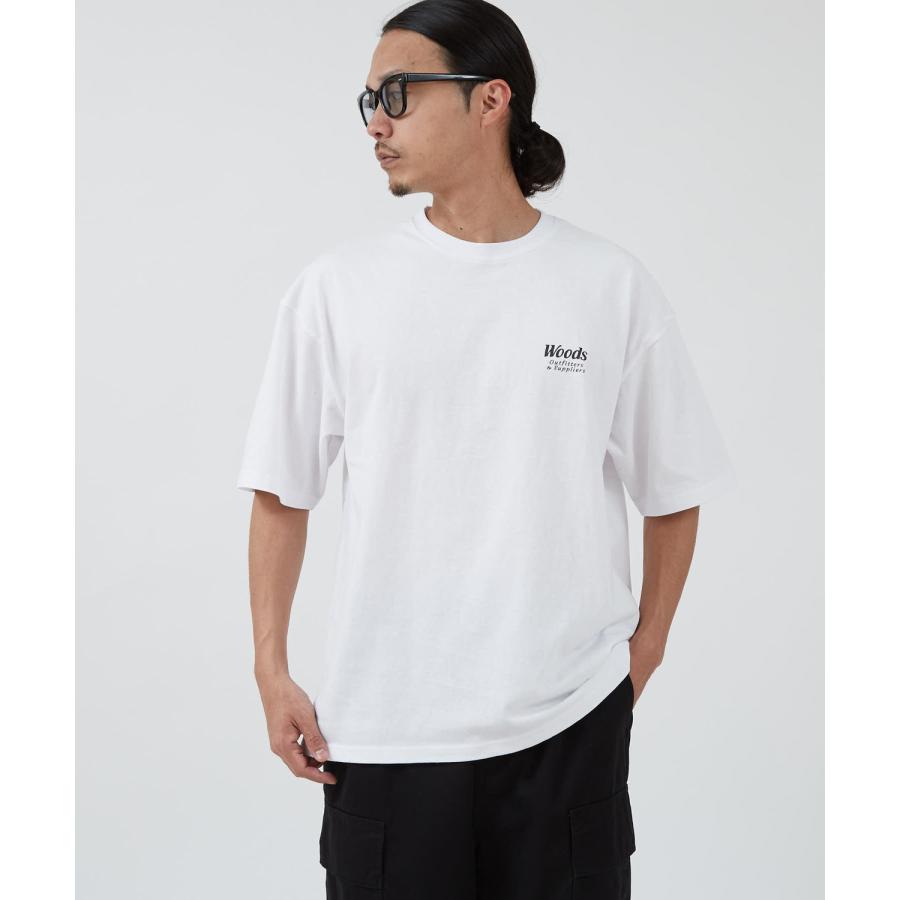 半袖Tシャツ メンズ WOODS別注 ウッズ カットソー  ビッグシルエット アウトドア カジュアル アメカジ ブラック ホワイト カーキ | improves | 11