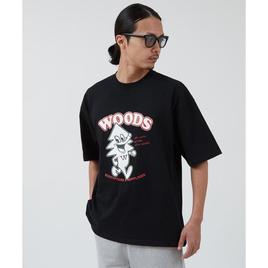 半袖Tシャツ メンズ WOODS別注 ウッズ カットソー  ビッグシルエット アウトドア カジュアル アメカジ ブラック ホワイト オートミール | improves | 04