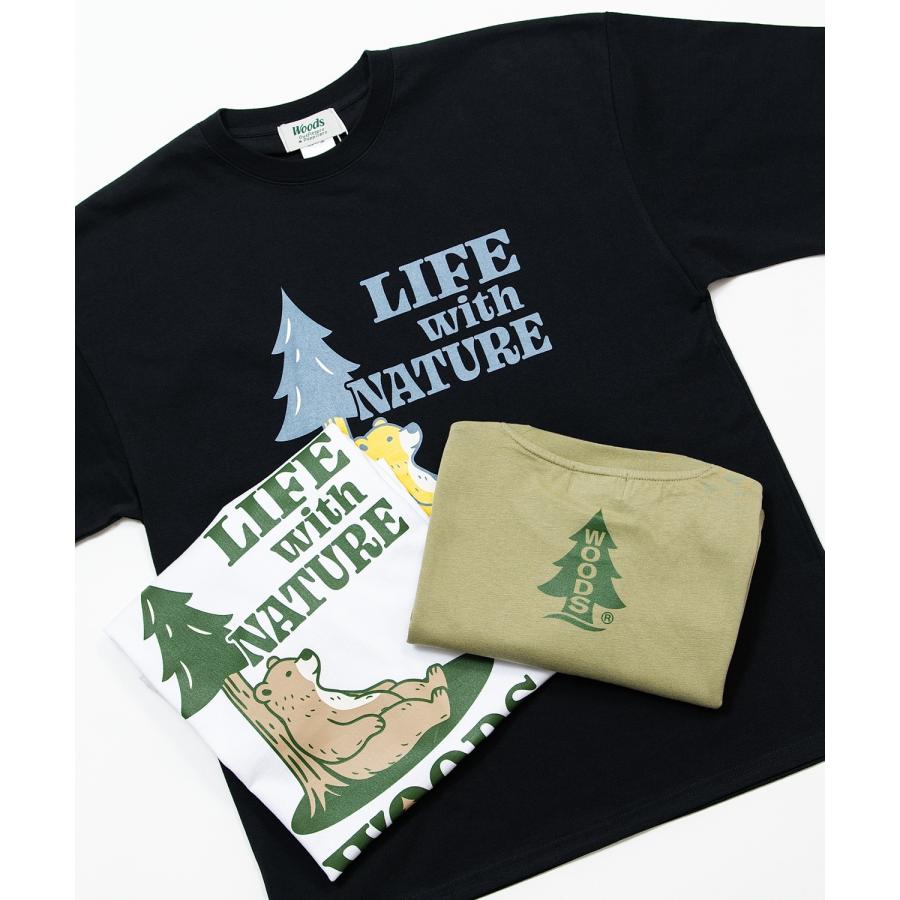 半袖Tシャツ メンズ WOODS別注 ウッズ カットソー ベア ビッグシルエット アウトドア カジュアル アメカジ ブラック ホワイト カーキ | improves | 17