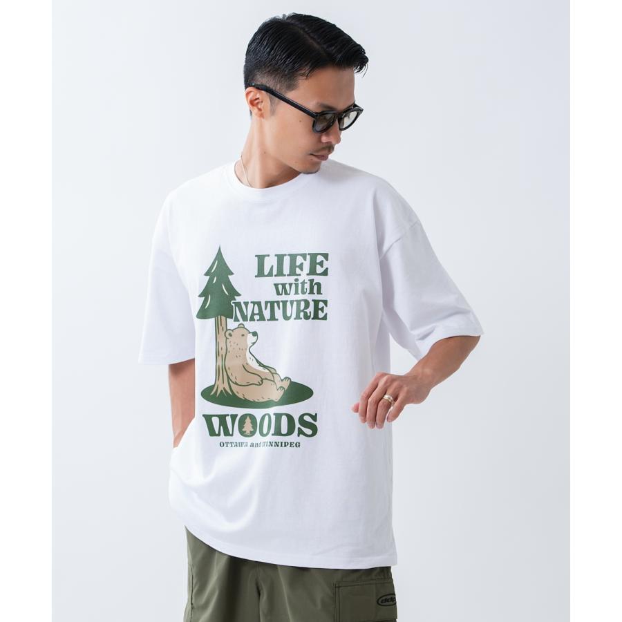 半袖Tシャツ メンズ WOODS別注 ウッズ カットソー ベア ビッグシルエット アウトドア カジュアル アメカジ ブラック ホワイト カーキ | improves | 04