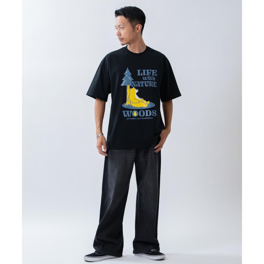 半袖Tシャツ メンズ WOODS別注 ウッズ カットソー ベア ビッグシルエット アウトドア カジュアル アメカジ ブラック ホワイト カーキ | improves | 07