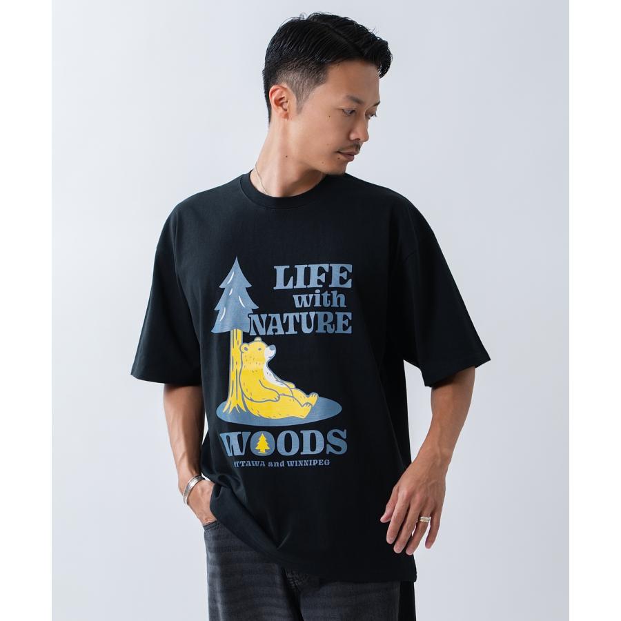 半袖Tシャツ メンズ WOODS別注 ウッズ カットソー ベア ビッグシルエット アウトドア カジュアル アメカジ ブラック ホワイト カーキ | improves | 08