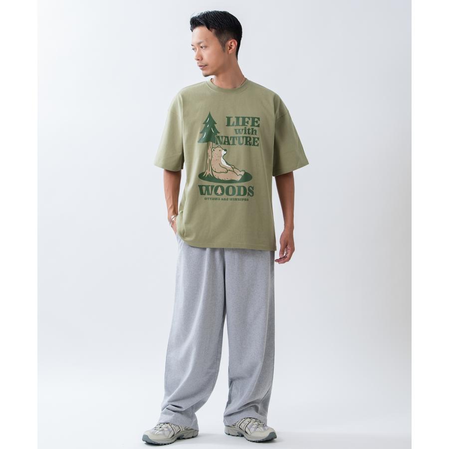 半袖Tシャツ メンズ WOODS別注 ウッズ カットソー ベア ビッグシルエット アウトドア カジュアル アメカジ ブラック ホワイト カーキ | improves | 11