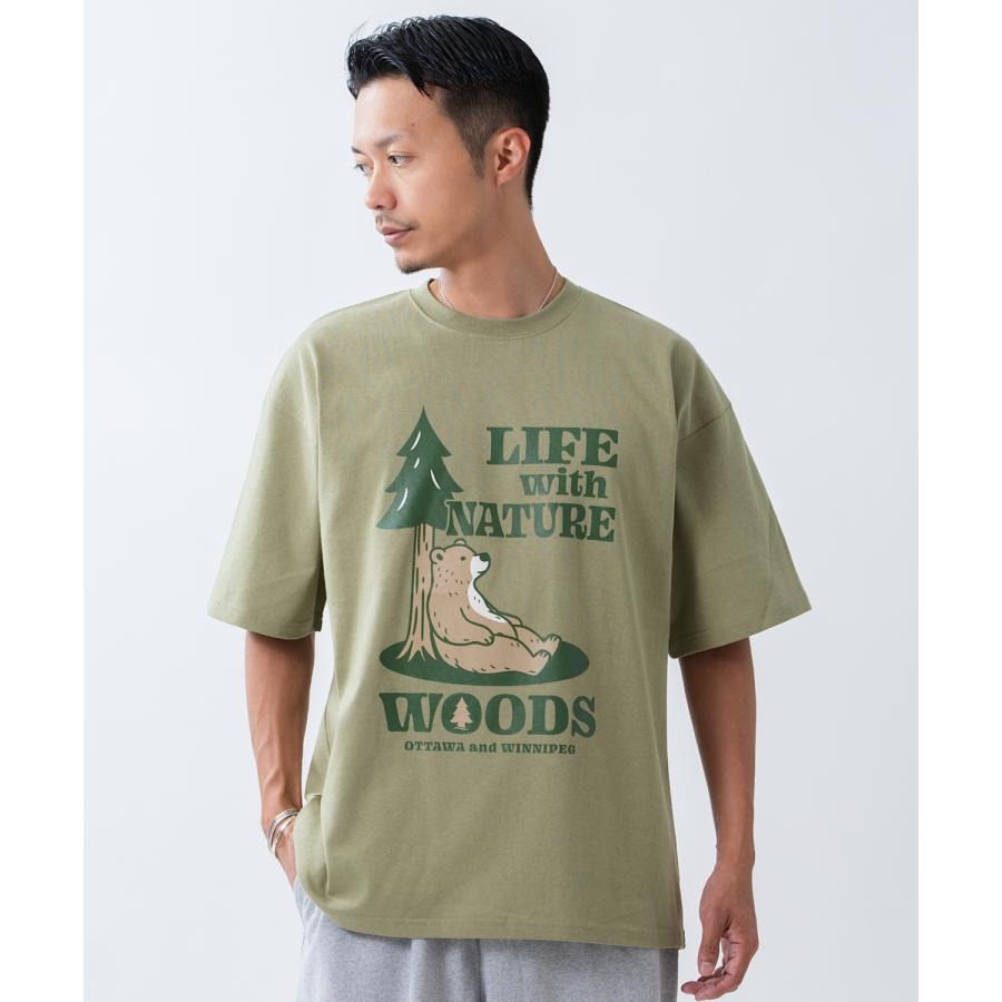半袖Tシャツ メンズ WOODS別注 ウッズ カットソー ベア ビッグシルエット アウトドア カジュアル アメカジ ブラック ホワイト カーキ | improves | 12