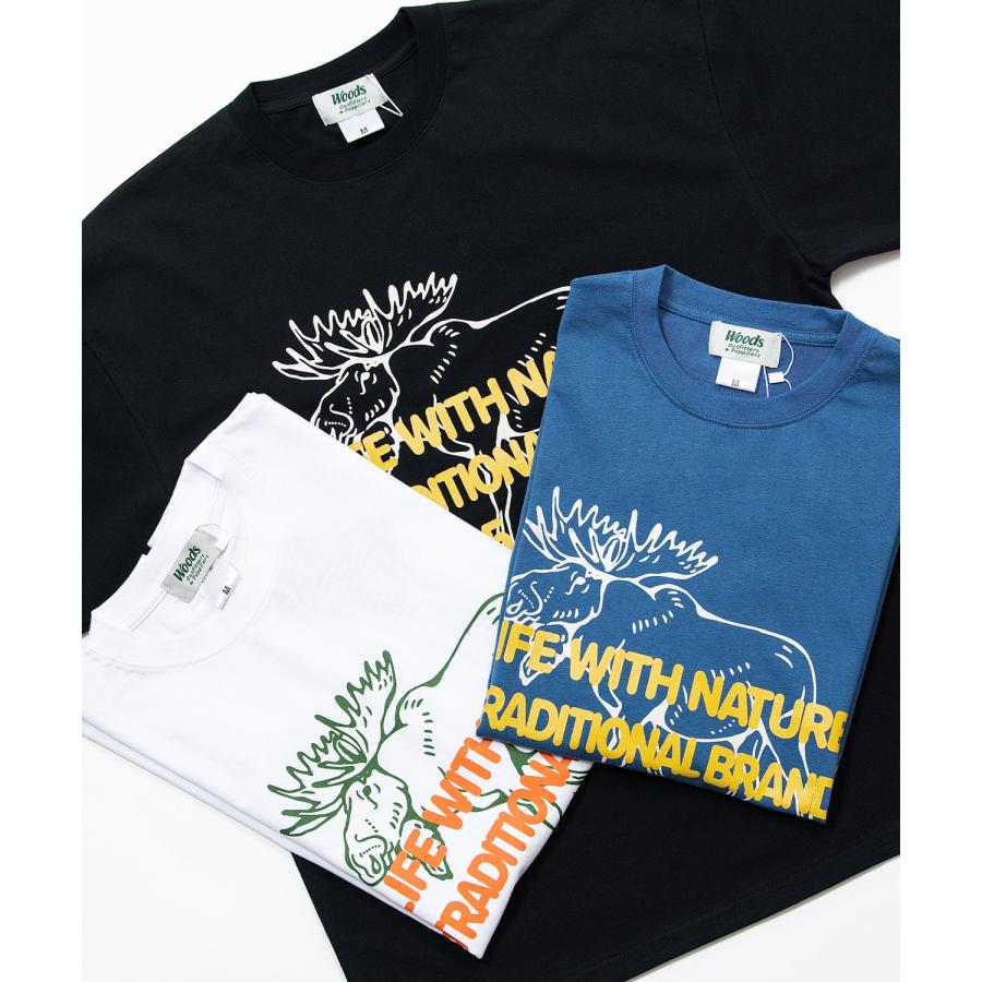 半袖Tシャツ メンズ WOODS別注 ウッズ カットソー ビッグシルエット アウトドア カジュアル アメカジ ブラック ホワイト ダークブルー | improves | 15