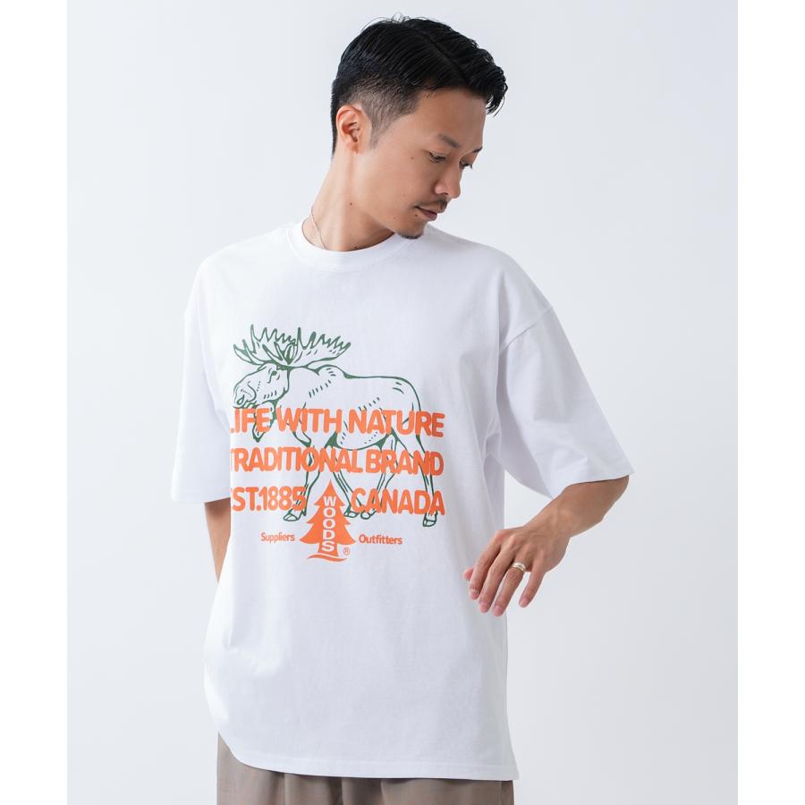 半袖Tシャツ メンズ WOODS別注 ウッズ カットソー ビッグシルエット アウトドア カジュアル アメカジ ブラック ホワイト ダークブルー | improves | 03