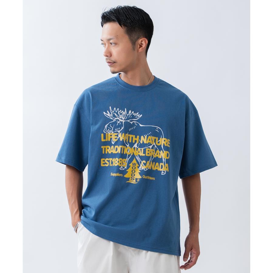 半袖Tシャツ メンズ WOODS別注 ウッズ カットソー ビッグシルエット アウトドア カジュアル アメカジ ブラック ホワイト ダークブルー | improves | 07