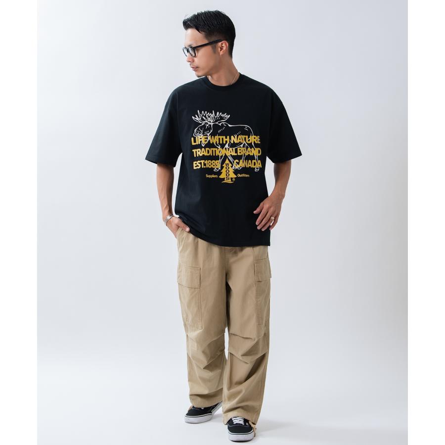 半袖Tシャツ メンズ WOODS別注 ウッズ カットソー ビッグシルエット アウトドア カジュアル アメカジ ブラック ホワイト ダークブルー | improves | 10