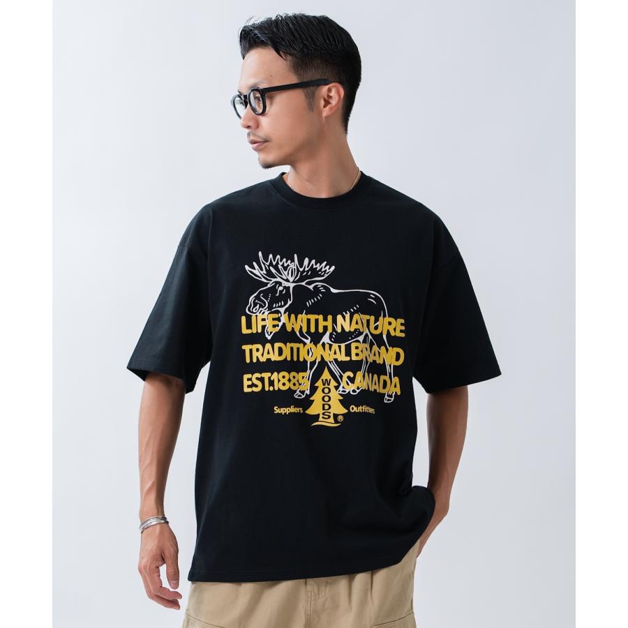 半袖Tシャツ メンズ WOODS別注 ウッズ カットソー ビッグシルエット アウトドア カジュアル アメカジ ブラック ホワイト ダークブルー | improves | 11