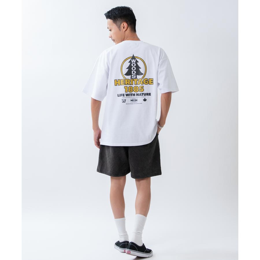 半袖Tシャツ メンズ WOODS別注 ウッズ カットソー ビッグシルエット アウトドア カジュアル アメカジ ブラック ホワイト オートミール | improves