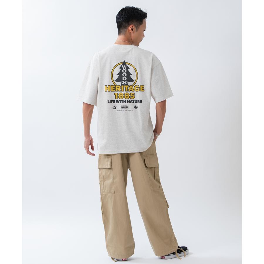 半袖Tシャツ メンズ WOODS別注 ウッズ カットソー ビッグシルエット アウトドア カジュアル アメカジ ブラック ホワイト オートミール | improves | 07