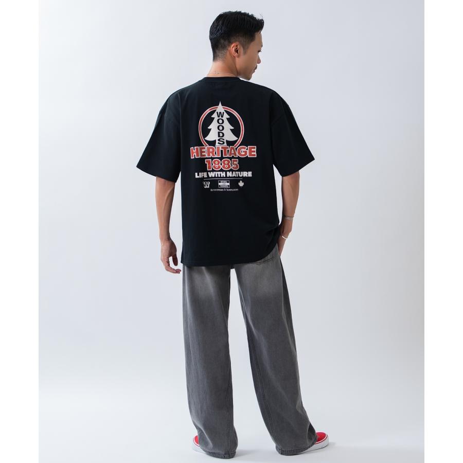 半袖Tシャツ メンズ WOODS別注 ウッズ カットソー ビッグシルエット アウトドア カジュアル アメカジ ブラック ホワイト オートミール | improves | 11
