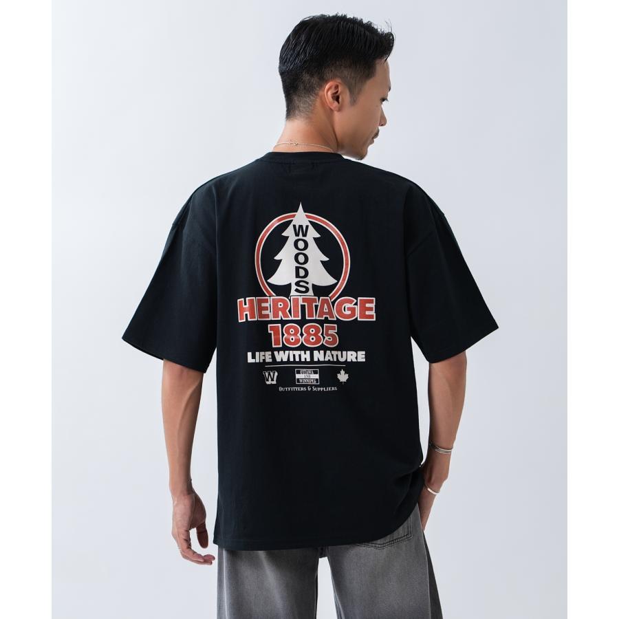 半袖Tシャツ メンズ WOODS別注 ウッズ カットソー ビッグシルエット アウトドア カジュアル アメカジ ブラック ホワイト オートミール | improves | 12