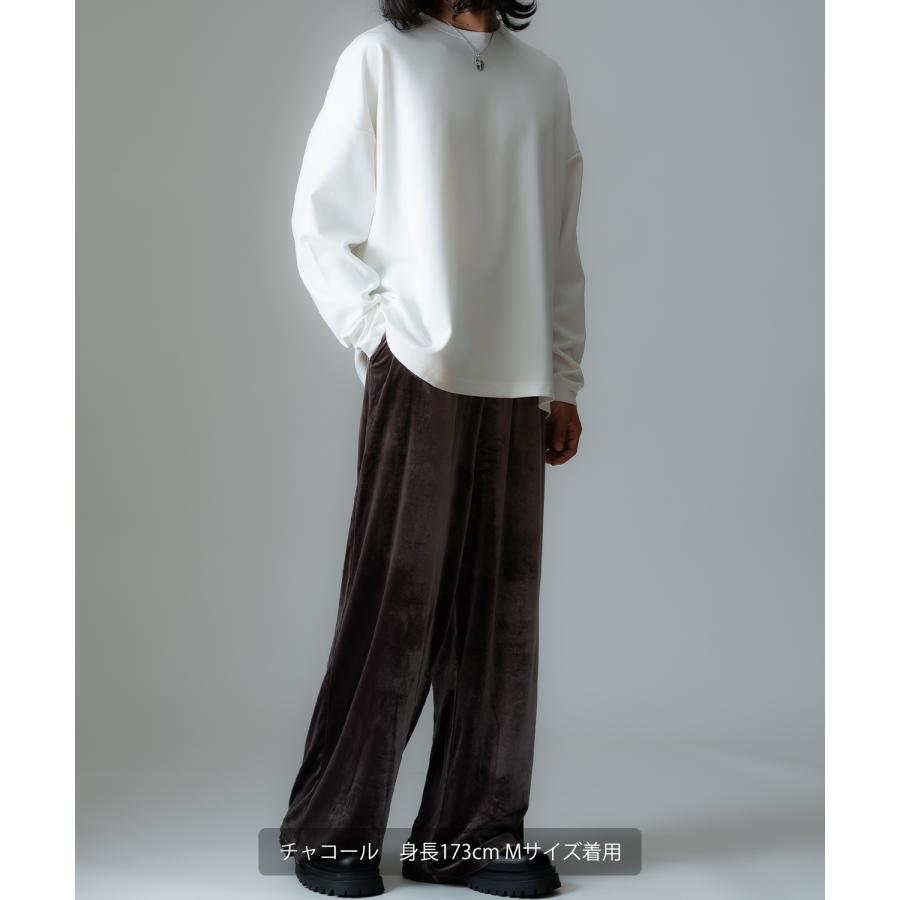 ワイドパンツ メンズ ベロア素材 イージーパンツ リラックスウェア ジェンダーレス カジュアル シンプル 大人カジュアル きれいめ ブラック チャコール ブラウン | improves | 13