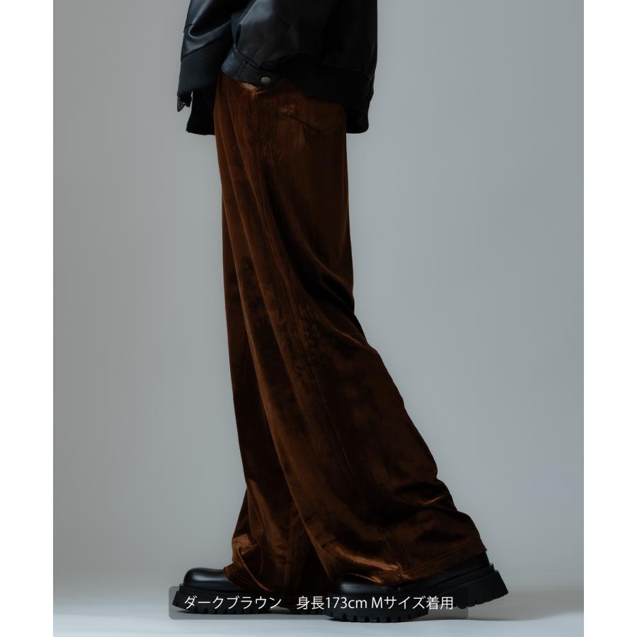 ワイドパンツ メンズ ベロア素材 イージーパンツ リラックスウェア ジェンダーレス カジュアル シンプル 大人カジュアル きれいめ ブラック チャコール ブラウン | improves | 16