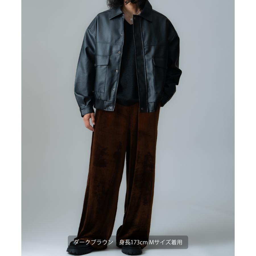 ワイドパンツ メンズ ベロア素材 イージーパンツ リラックスウェア ジェンダーレス カジュアル シンプル 大人カジュアル きれいめ ブラック チャコール ブラウン | improves | 18