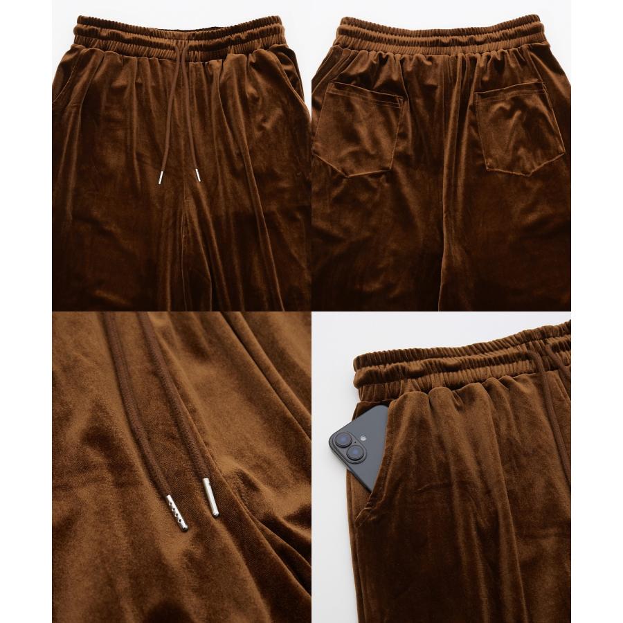 ワイドパンツ メンズ ベロア素材 イージーパンツ リラックスウェア ジェンダーレス カジュアル シンプル 大人カジュアル きれいめ ブラック チャコール ブラウン | improves | 20