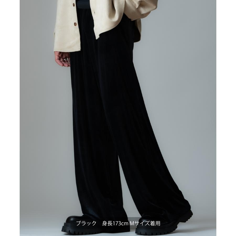 ワイドパンツ メンズ ベロア素材 イージーパンツ リラックスウェア ジェンダーレス カジュアル シンプル 大人カジュアル きれいめ ブラック チャコール ブラウン | improves | 04