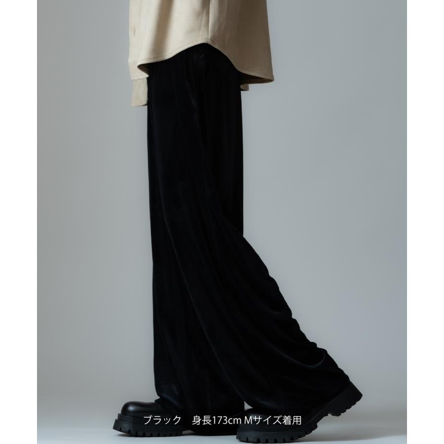 ワイドパンツ メンズ ベロア素材 イージーパンツ リラックスウェア ジェンダーレス カジュアル シンプル 大人カジュアル きれいめ ブラック チャコール ブラウン | improves | 06