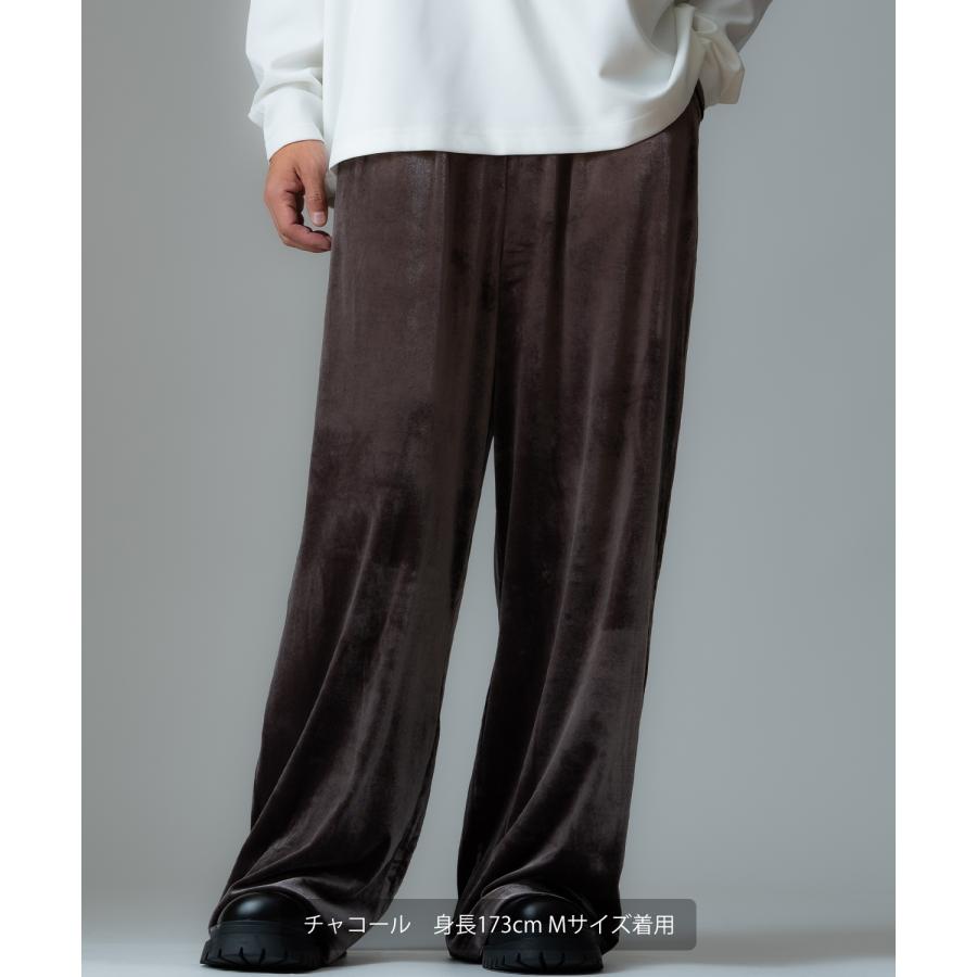 ワイドパンツ メンズ ベロア素材 イージーパンツ リラックスウェア ジェンダーレス カジュアル シンプル 大人カジュアル きれいめ ブラック チャコール ブラウン | improves | 09