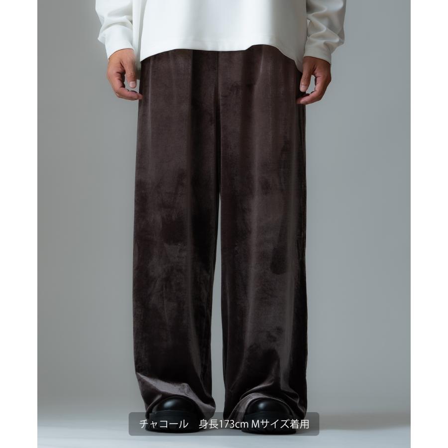 ワイドパンツ メンズ ベロア素材 イージーパンツ リラックスウェア ジェンダーレス カジュアル シンプル 大人カジュアル きれいめ ブラック チャコール ブラウン | improves | 10