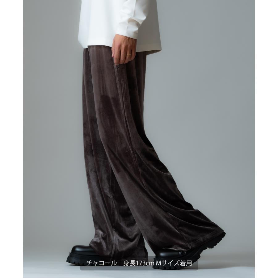 ワイドパンツ メンズ ベロア素材 イージーパンツ リラックスウェア ジェンダーレス カジュアル シンプル 大人カジュアル きれいめ ブラック チャコール ブラウン | improves | 11