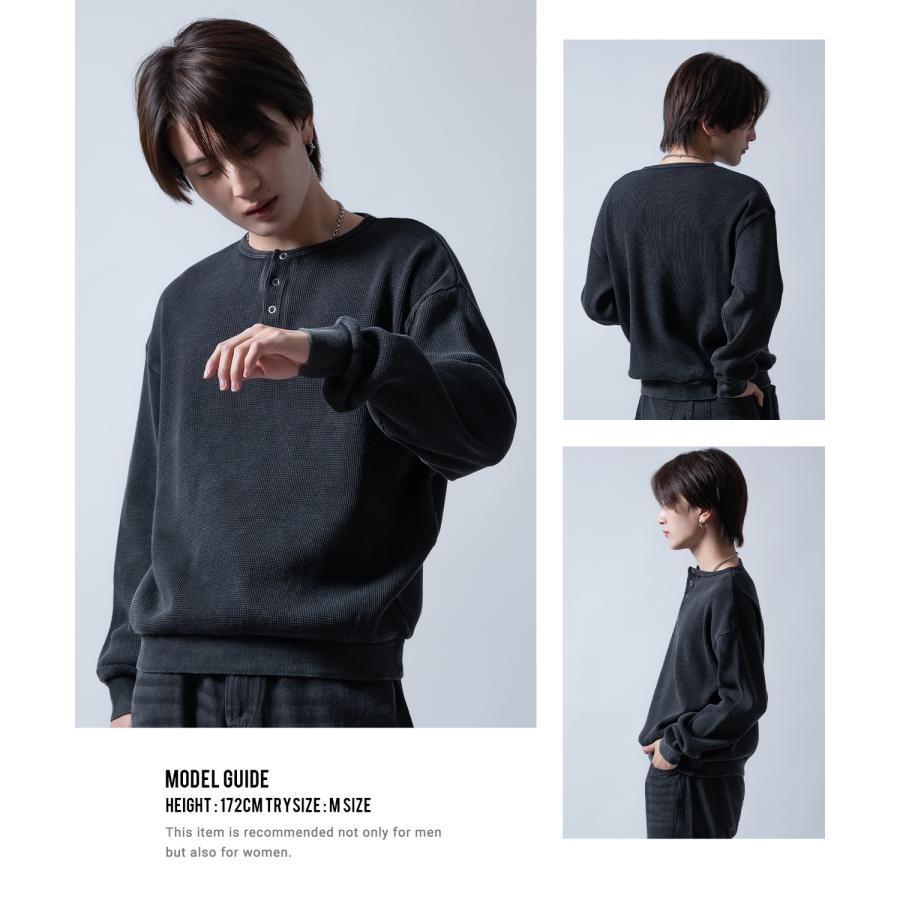 長袖Tシャツ メンズ  ワッフル ヘンリー ネック カットソー 大きめ アメカジ カジュアル スケーター ストリート 古着MIX 韓国ファッション | improves | 14