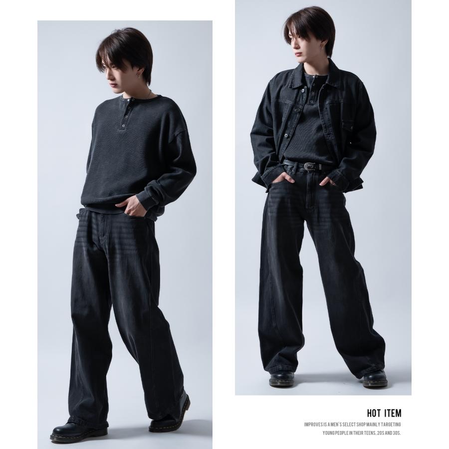 長袖Tシャツ メンズ  ワッフル ヘンリー ネック カットソー 大きめ アメカジ カジュアル スケーター ストリート 古着MIX 韓国ファッション | improves | 15