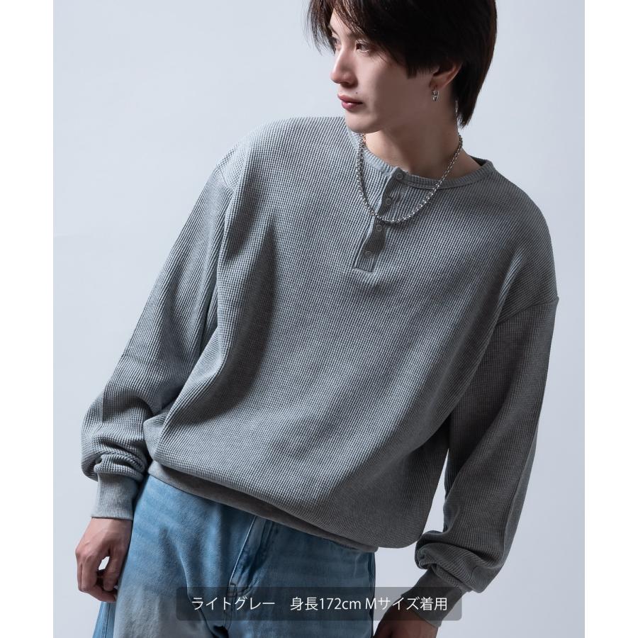 長袖Tシャツ メンズ  ワッフル ヘンリー ネック カットソー 大きめ アメカジ カジュアル スケーター ストリート 古着MIX 韓国ファッション | improves | 16