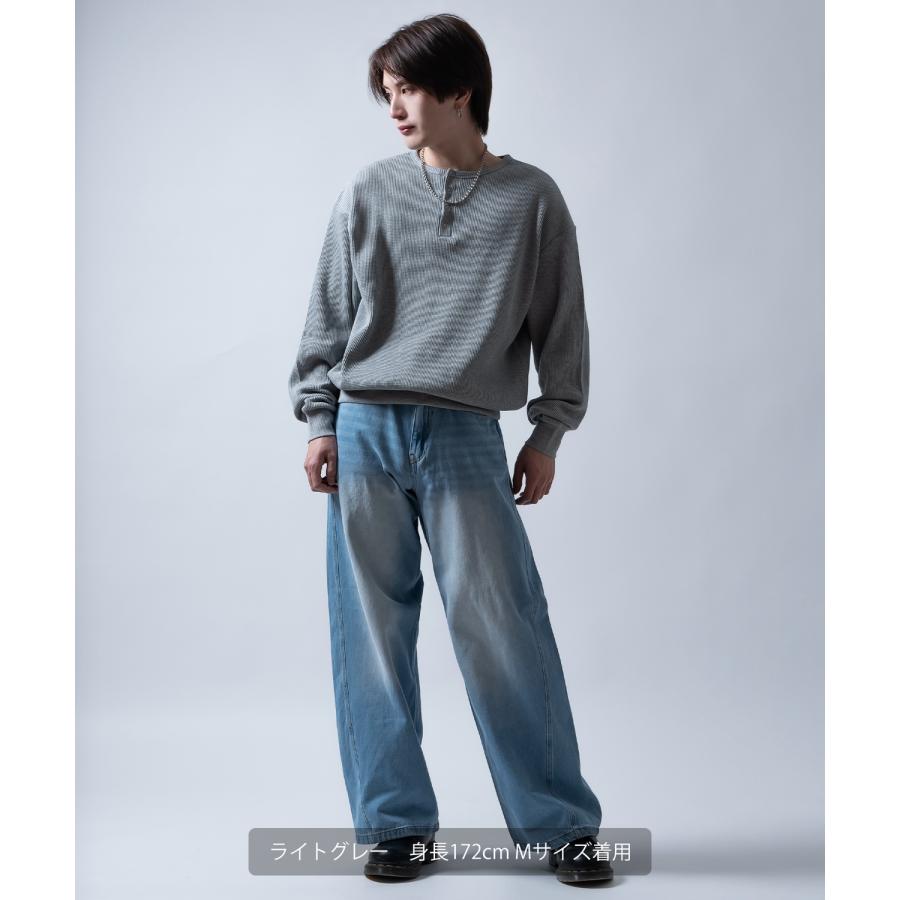 長袖Tシャツ メンズ  ワッフル ヘンリー ネック カットソー 大きめ アメカジ カジュアル スケーター ストリート 古着MIX 韓国ファッション | improves | 17