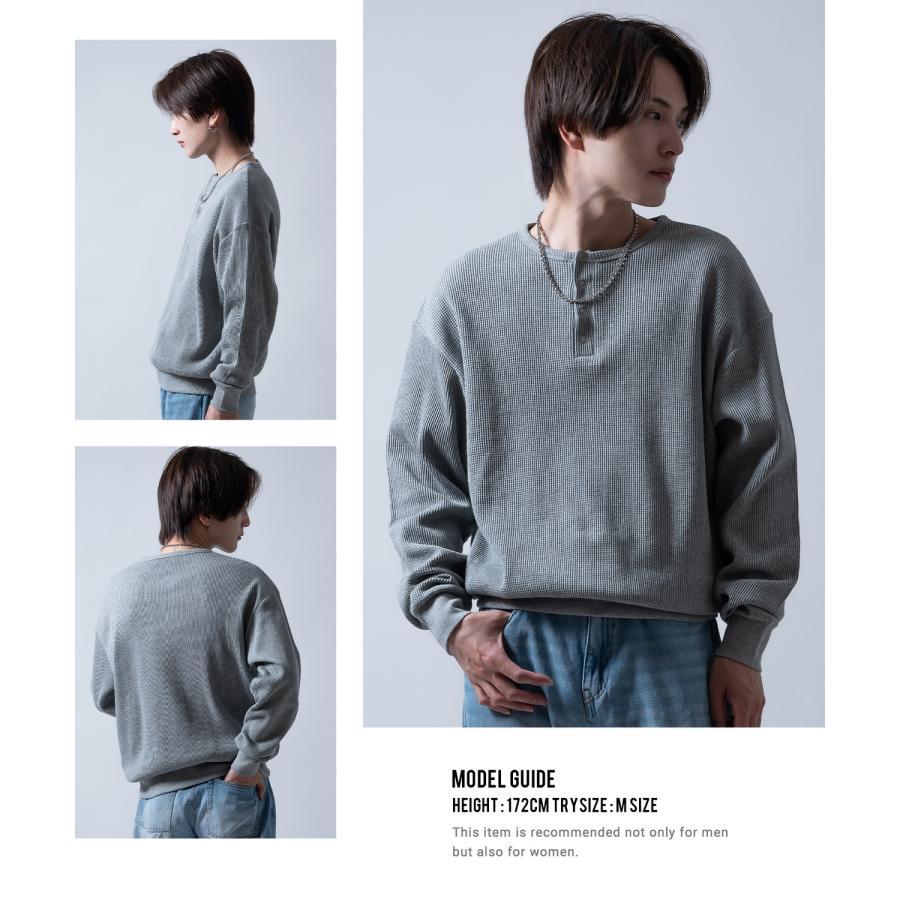 長袖Tシャツ メンズ  ワッフル ヘンリー ネック カットソー 大きめ アメカジ カジュアル スケーター ストリート 古着MIX 韓国ファッション | improves | 18