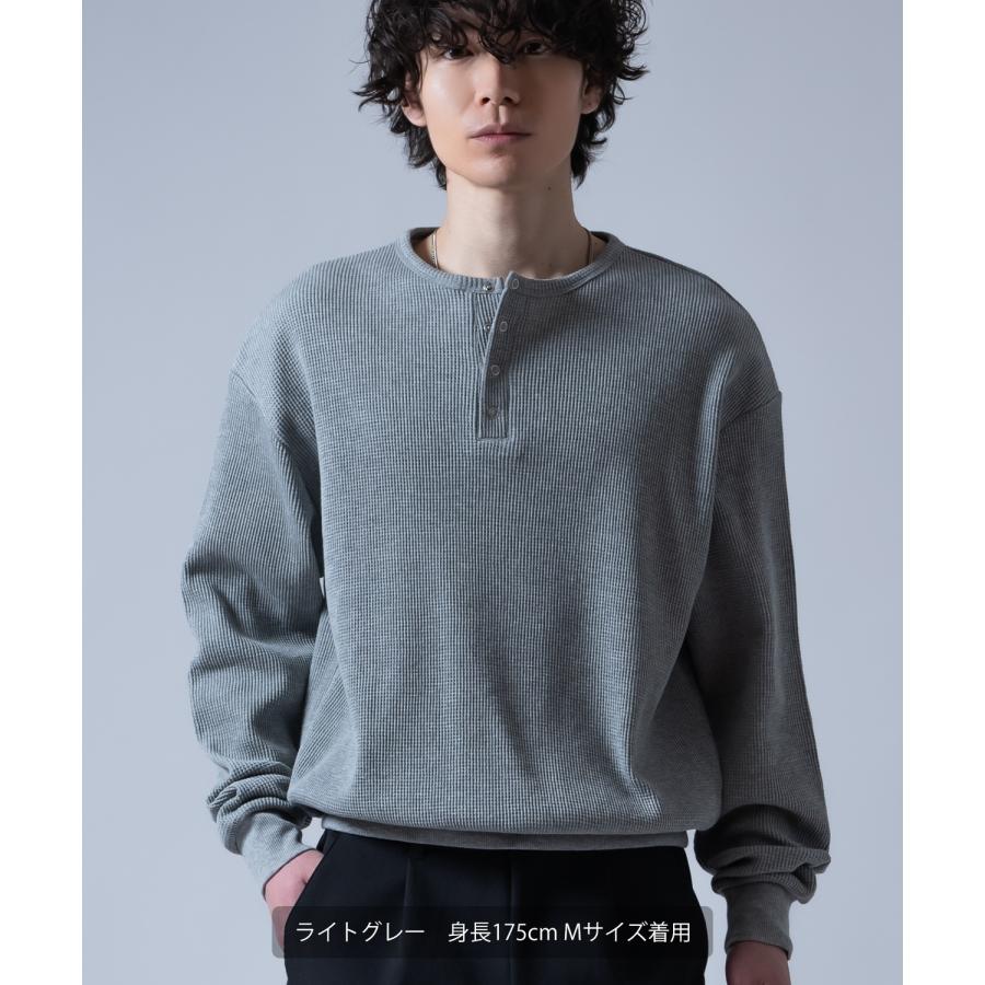 長袖Tシャツ メンズ  ワッフル ヘンリー ネック カットソー 大きめ アメカジ カジュアル スケーター ストリート 古着MIX 韓国ファッション | improves | 19