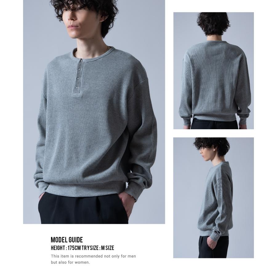 長袖Tシャツ メンズ  ワッフル ヘンリー ネック カットソー 大きめ アメカジ カジュアル スケーター ストリート 古着MIX 韓国ファッション | improves | 20